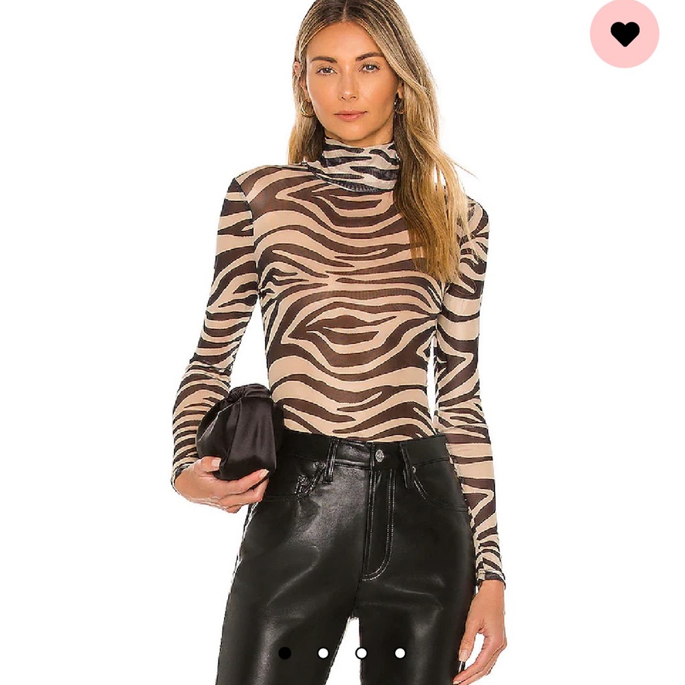 superdown Zebra Print Long Sleeve Mock Neck Top in Black and Tan